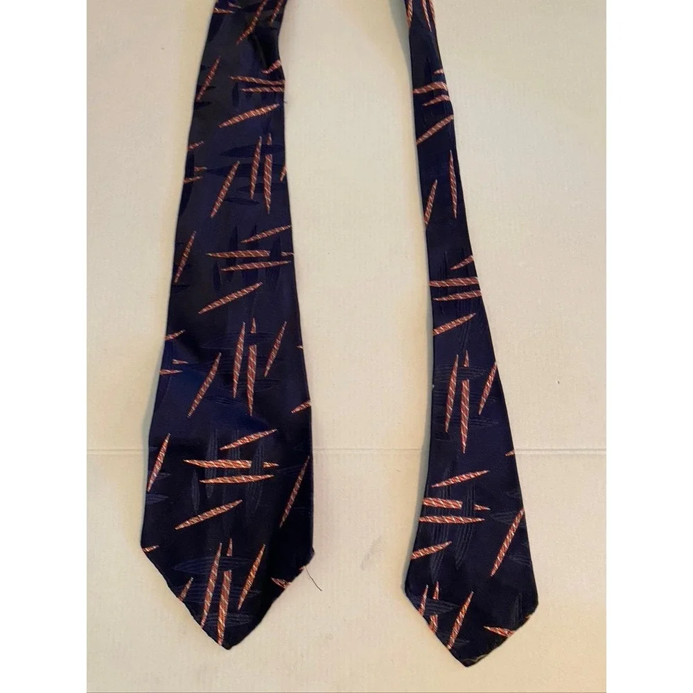 Parkway Cravats Mens Navy Blue Abstract Geometric Mid Century Modern Necktie
